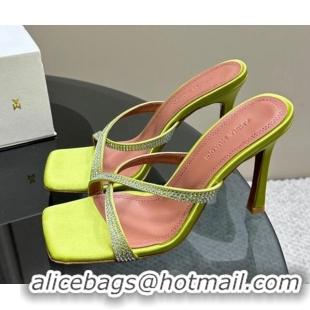 Fashion Luxury Amina Muaddi Adriana Crystal Slide Sandals 10.5cm in Satin Yellow 091166