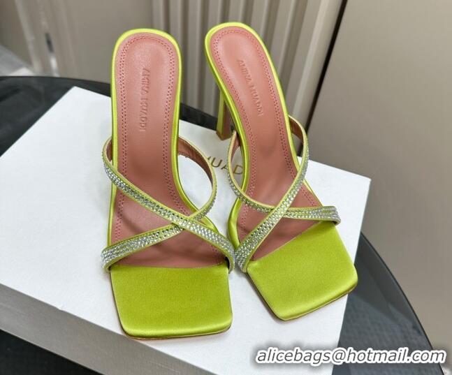 Fashion Luxury Amina Muaddi Adriana Crystal Slide Sandals 10.5cm in Satin Yellow 091166