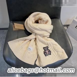 Buy Discount Burberry Knit Long Scarf with Bear 35x175cm BR09191 White 2023