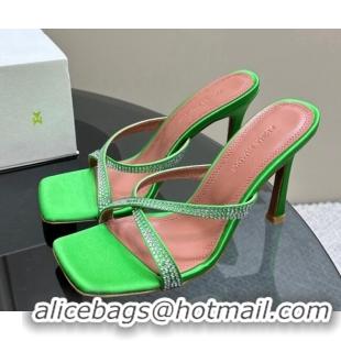 Fashion Amina Muaddi Adriana Crystal Slide Sandals 10.5cm in Satin Green 091167