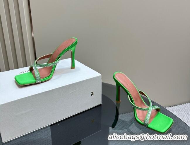 Fashion Amina Muaddi Adriana Crystal Slide Sandals 10.5cm in Satin Green 091167