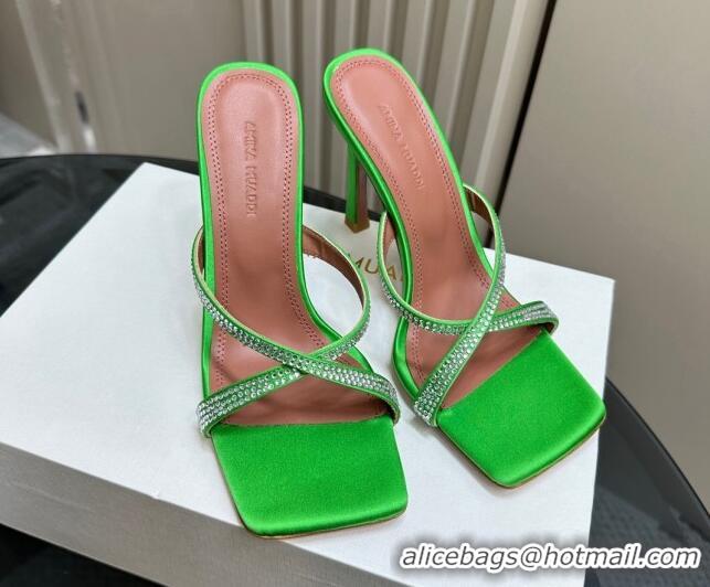 Fashion Amina Muaddi Adriana Crystal Slide Sandals 10.5cm in Satin Green 091167