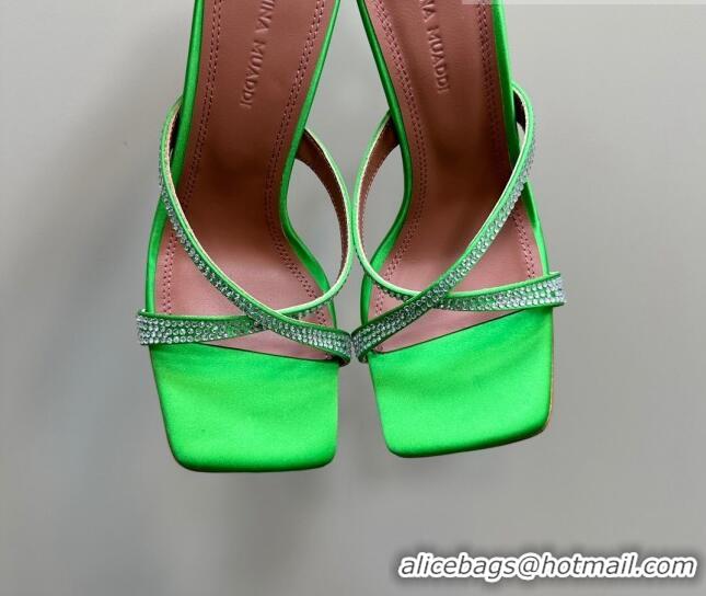 Fashion Amina Muaddi Adriana Crystal Slide Sandals 10.5cm in Satin Green 091167