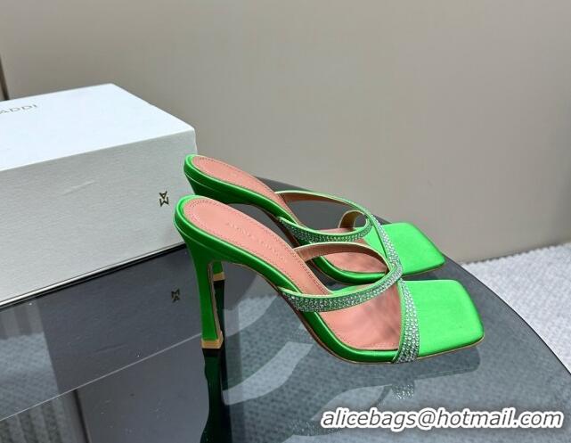 Fashion Amina Muaddi Adriana Crystal Slide Sandals 10.5cm in Satin Green 091167