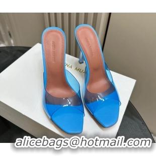 Stylish Amina Muaddi Alexa Glass Slide Sandals 10.5cm in PVC Blue 091168