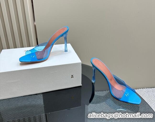 Stylish Amina Muaddi Alexa Glass Slide Sandals 10.5cm in PVC Blue 091168