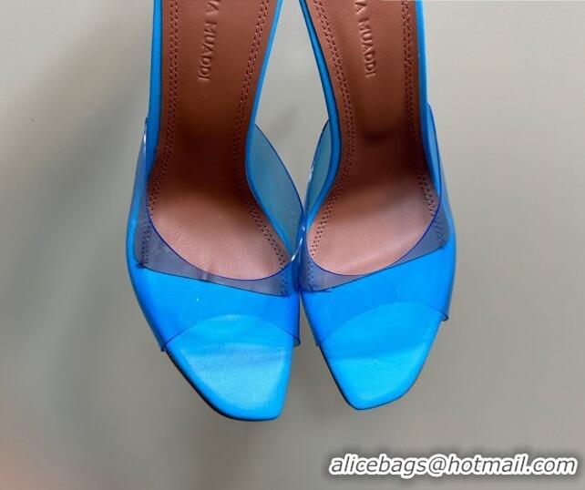 Stylish Amina Muaddi Alexa Glass Slide Sandals 10.5cm in PVC Blue 091168