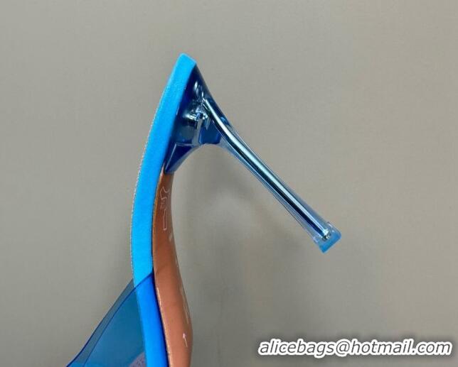 Stylish Amina Muaddi Alexa Glass Slide Sandals 10.5cm in PVC Blue 091168