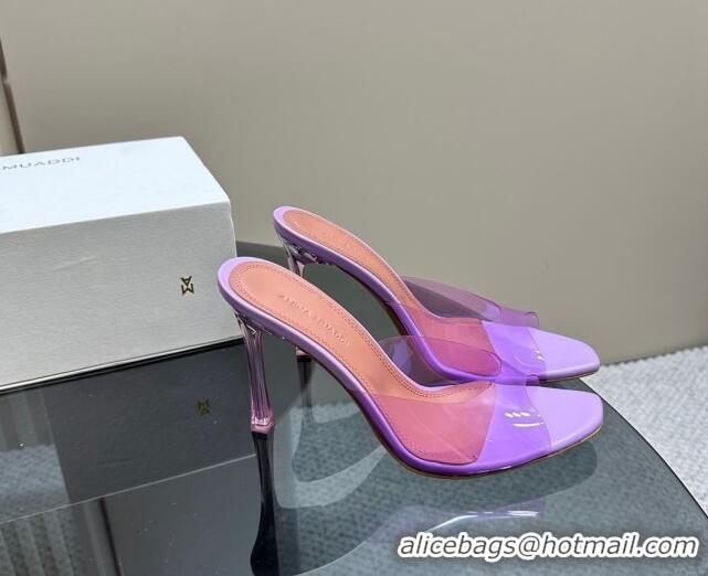 Pretty Style Amina Muaddi Alexa Glass Slide Sandals 10.5cm in PVC Purple 091171