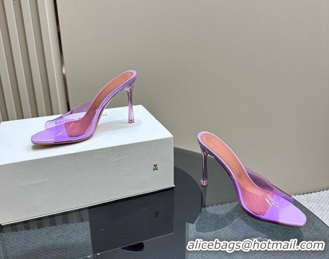 Pretty Style Amina Muaddi Alexa Glass Slide Sandals 10.5cm in PVC Purple 091171