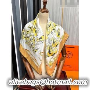 Famous Brand Hermes Horse Silk Sqaure Scarf 90x90cm HS09191 Gold 2023