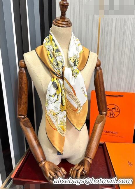 Famous Brand Hermes Horse Silk Sqaure Scarf 90x90cm HS09191 Gold 2023