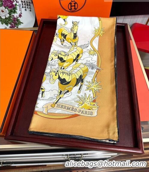 Famous Brand Hermes Horse Silk Sqaure Scarf 90x90cm HS09191 Gold 2023