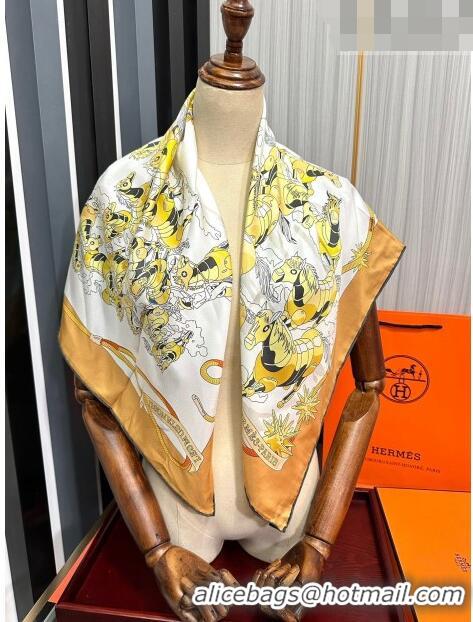 Famous Brand Hermes Horse Silk Sqaure Scarf 90x90cm HS09191 Gold 2023