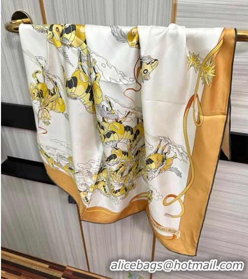 Famous Brand Hermes Horse Silk Sqaure Scarf 90x90cm HS09191 Gold 2023