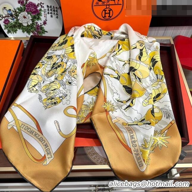 Famous Brand Hermes Horse Silk Sqaure Scarf 90x90cm HS09191 Gold 2023