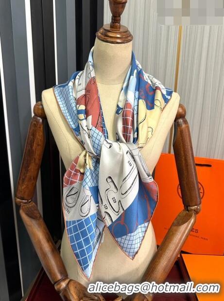 Super Quality Hermes Block Silk Sqaure Scarf 90x90cm HS09192 Blue 2023