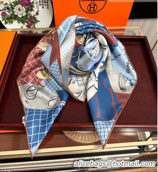 Super Quality Hermes Block Silk Sqaure Scarf 90x90cm HS09192 Blue 2023