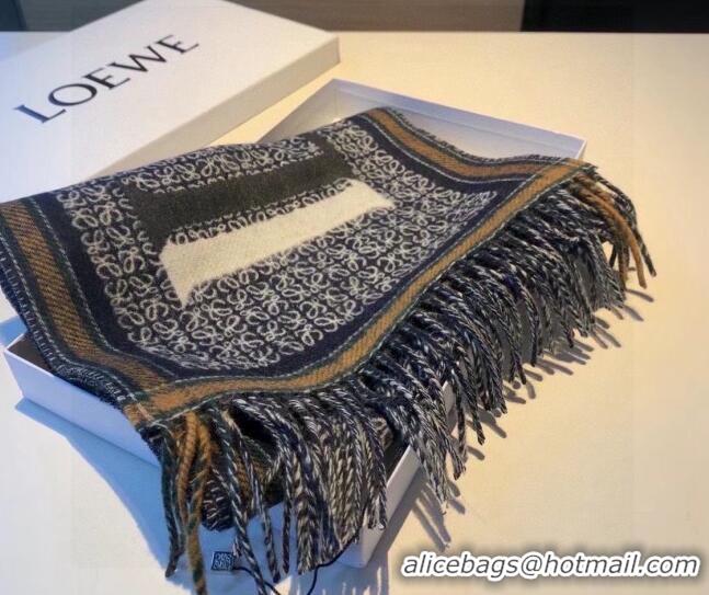 Best Quality Loewe Wool Long Scarf 30x180cm LW09131 Navy Blue 2023