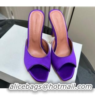 Grade Amina Muaddi Alexa Glass Slide Sandals 10.5cm in Satin Purple 91175