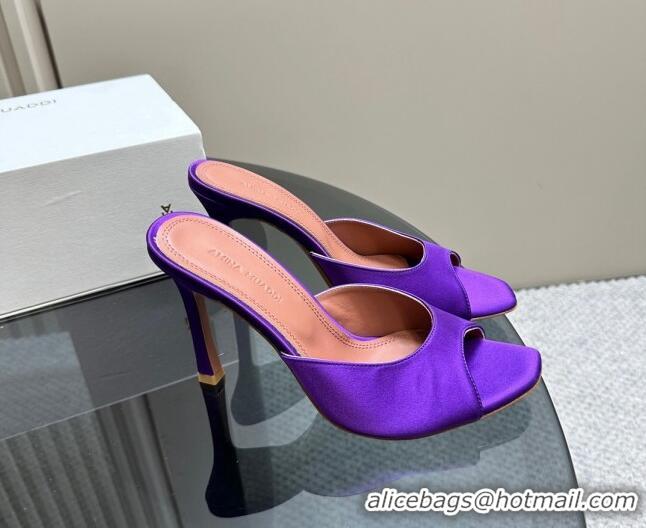 Grade Amina Muaddi Alexa Glass Slide Sandals 10.5cm in Satin Purple 91175