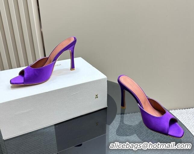 Grade Amina Muaddi Alexa Glass Slide Sandals 10.5cm in Satin Purple 91175