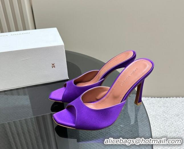 Grade Amina Muaddi Alexa Glass Slide Sandals 10.5cm in Satin Purple 91175