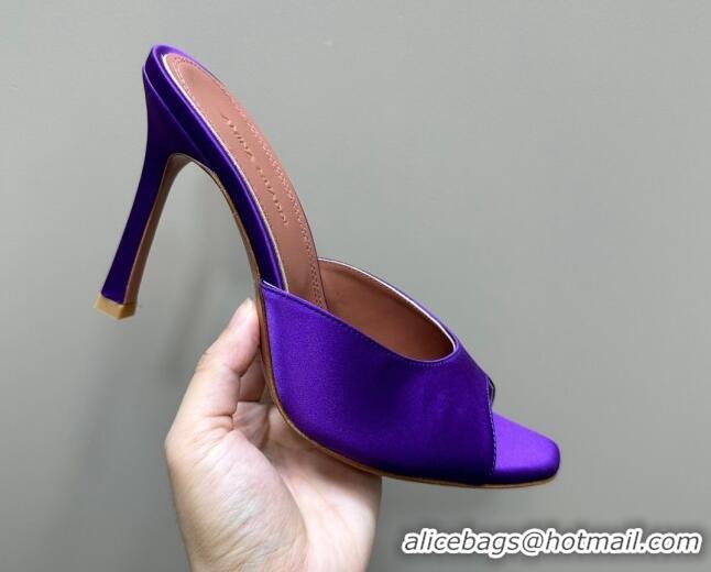 Grade Amina Muaddi Alexa Glass Slide Sandals 10.5cm in Satin Purple 91175