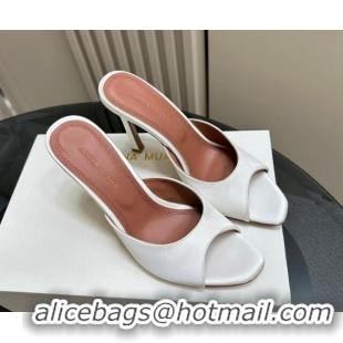 Durable Amina Muaddi Alexa Glass Slide Sandals 10.5cm in Satin White 091178