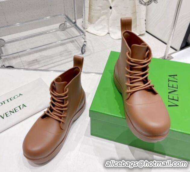 Good Product Bottega Veneta Rubber Lace-up Ankle Rain Boots Brown 110101