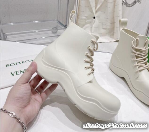 Top Grade Bottega Veneta Rubber Lace-up Ankle Rain Boots White 2110103