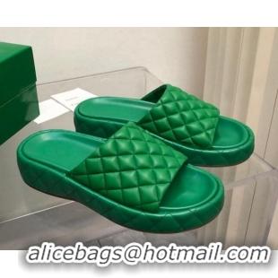 Unique Style Bottega Veneta Padded Quilted Leather Flat Slide Sandals Green 020713