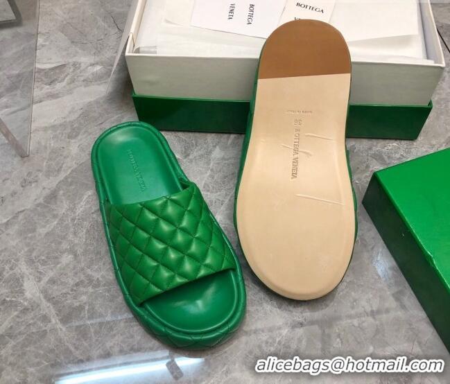 Unique Style Bottega Veneta Padded Quilted Leather Flat Slide Sandals Green 020713