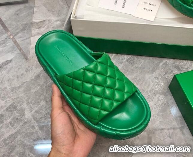 Unique Style Bottega Veneta Padded Quilted Leather Flat Slide Sandals Green 020713