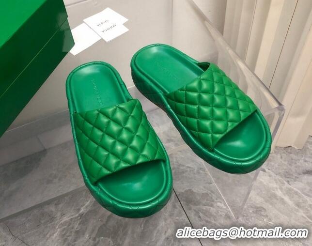 Unique Style Bottega Veneta Padded Quilted Leather Flat Slide Sandals Green 020713