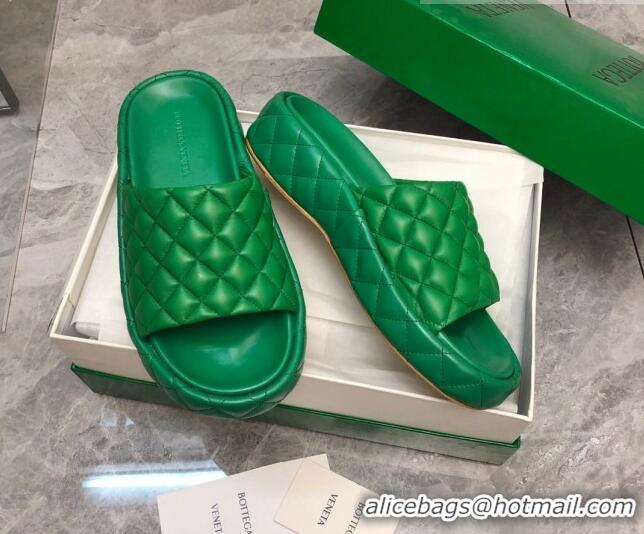 Unique Style Bottega Veneta Padded Quilted Leather Flat Slide Sandals Green 020713