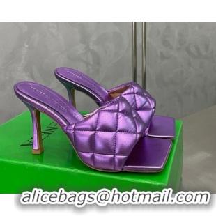 Buy Discount Bottega Veneta Padded Quilted Metallic Leather High Heel Slide Sandals 9cm Purple 020725