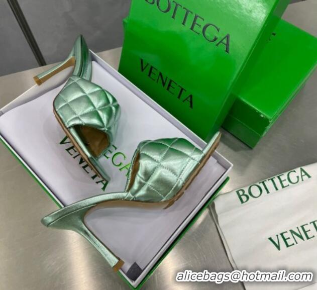 Best Price Bottega Veneta Padded Quilted Metallic Leather High Heel Slide Sandals 9cm Pale Green 020726