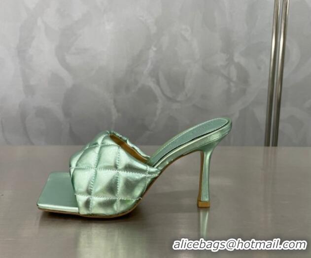 Best Price Bottega Veneta Padded Quilted Metallic Leather High Heel Slide Sandals 9cm Pale Green 020726