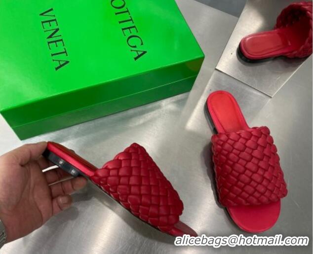 Sophisticated Bottega Veneta Dot Intrecciato Leather Flat Slide Sandals Red 032006