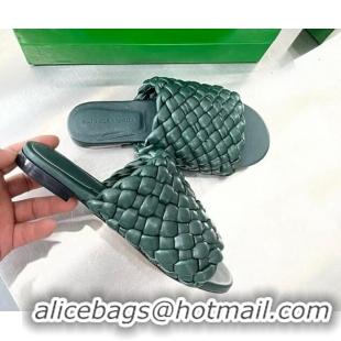 Shop Cheap Bottega Veneta Dot Intrecciato Leather Flat Slide Sandals Green 032009