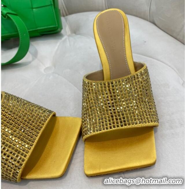 Buy Luxury Bottega Veneta Lido High Heel Slide Sandals in Silk and Crystals 9cm Yellow 032014