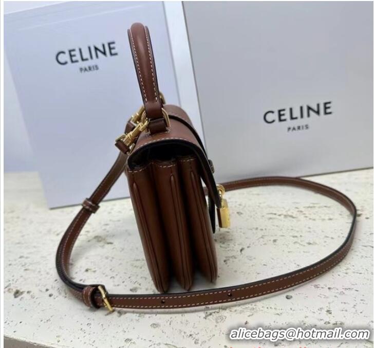 Promotional Celine TEEN BESACE TRIOMPHE IN SHINY CALFSKIN 100343 Brown