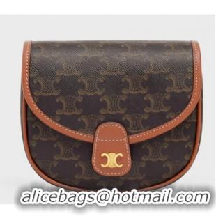 Buy Inexpensive Celine MINI BESACE IN TRIOMPHE CANVAS AND CALFSKIN 196702 TAN