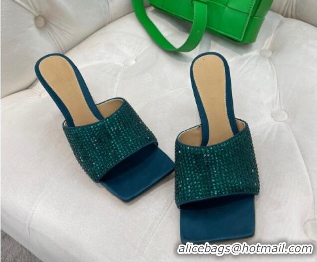 Sumptuous Bottega Veneta Lido High Heel Slide Sandals in Silk and Crystals 9cm Green 032015