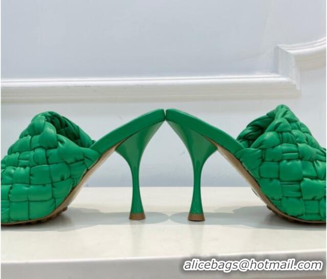 Traditional Discount Bottega Veneta Dot Wave Intrecciato Leather High Heel Slide Sandals 9.5cm Green 032018