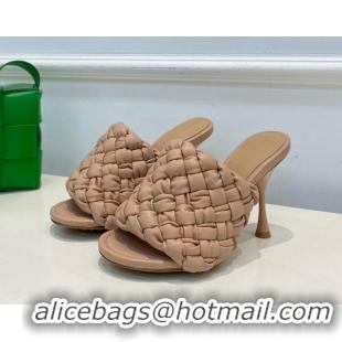 Lower Price Bottega Veneta Dot Wave Intrecciato Leather High Heel Slide Sandals 9.5cm Apricot 032019