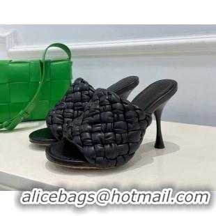 Trendy Design Bottega Veneta Dot Wave Intrecciato Leather High Heel Slide Sandals 9.5cm Black 032020