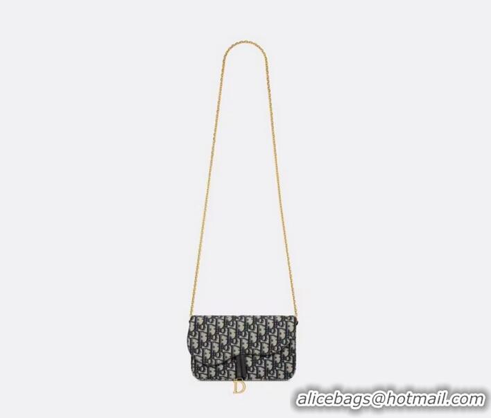 Famous Brand DIOR SADDLE POUCH WITH CHAIN Blue Dior Oblique Jacquard S5907CT