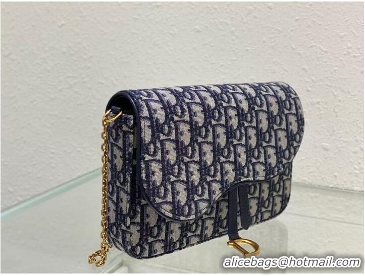 Famous Brand DIOR SADDLE POUCH WITH CHAIN Blue Dior Oblique Jacquard S5907CT